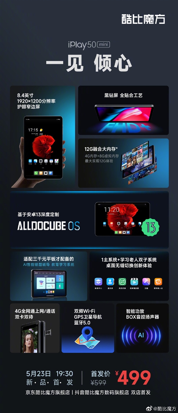 雙4G全網(wǎng)通！酷比魔方iPlay 50 mini平板發(fā)布：499元起 國產(chǎn)12nm U(圖6)